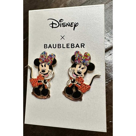 Disney XBaubleBar Minnie Mouse Crystal Earrings LARGE Red Tongue Blush Tail NEW - Picture 2 of 5